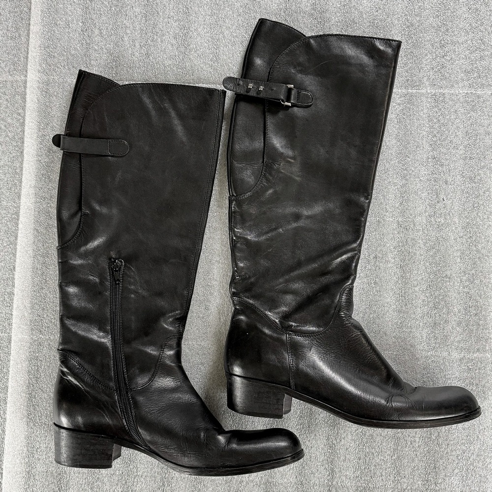 Sesto Meucci Riding Boots Womens 10M Black Leather Italy Knee High Equestrian